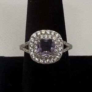 Ring size 10 lab created Amethyst Stone rhodium plated band 2747 Bomb Party
